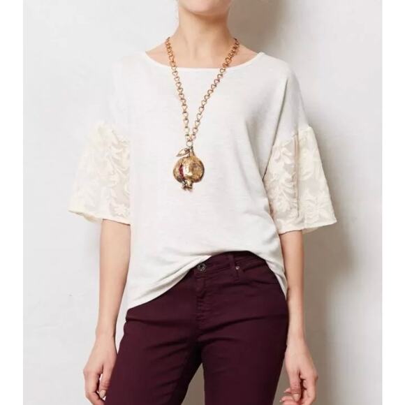 Anthropologie Dolan Women's Dolan Left Coast Lace Lantern Top Gray Cream Size XS - Picture 1 of 10